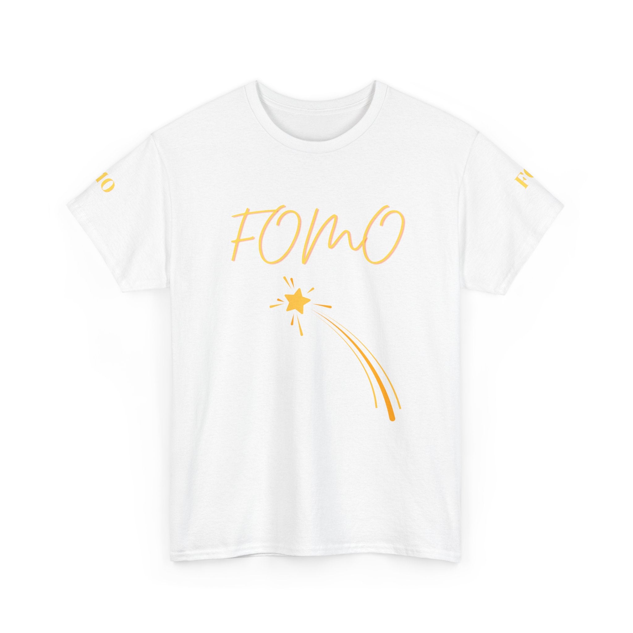 FOMO shooting star Tee | White cotton T-Shirt, minimalist typography