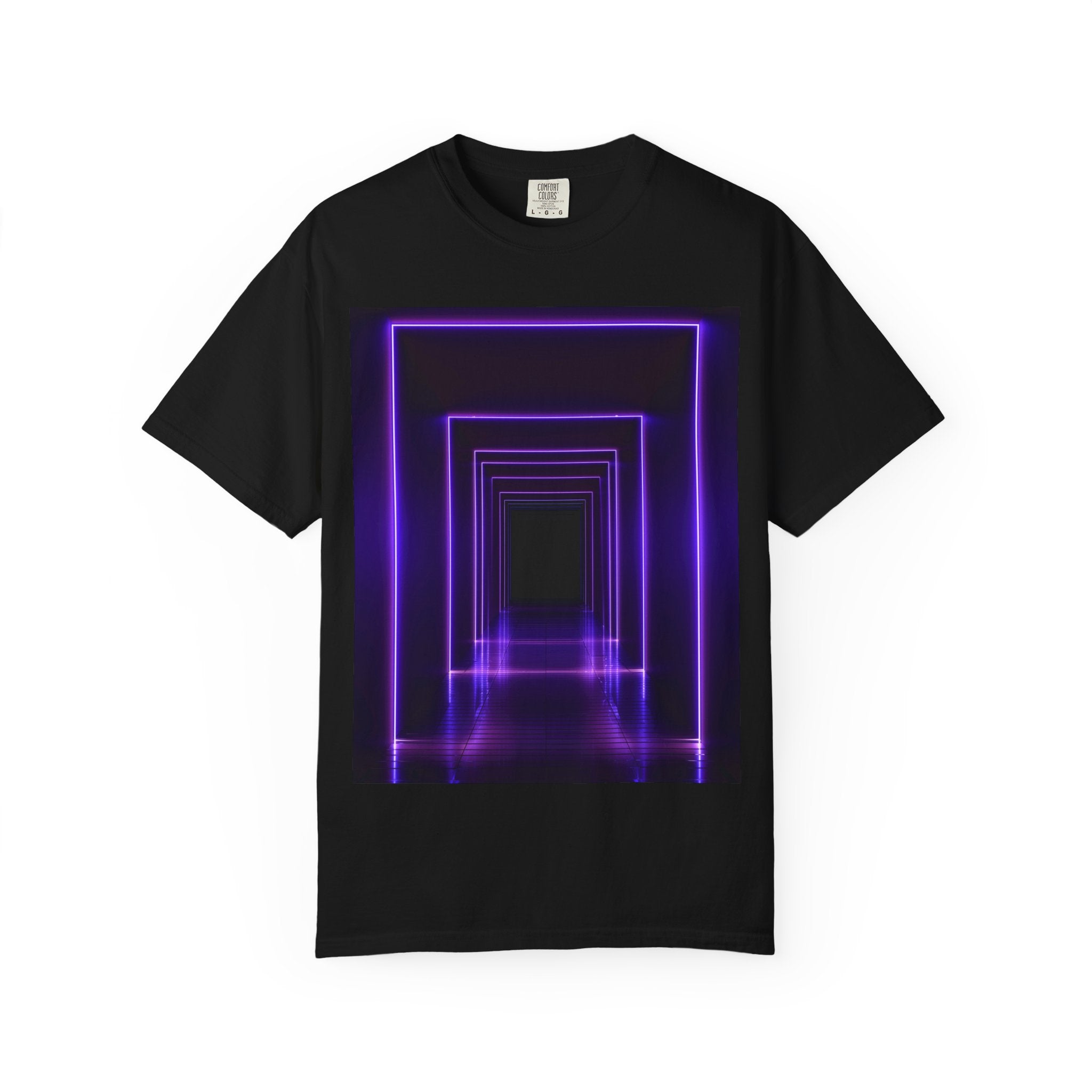 Neon Tunnel T-shirt, Unisex Garment-Dyed Tee for Nightlife, Festival Wear, Vivid Graphic T-shirt for Music Lovers, Gift for Friends