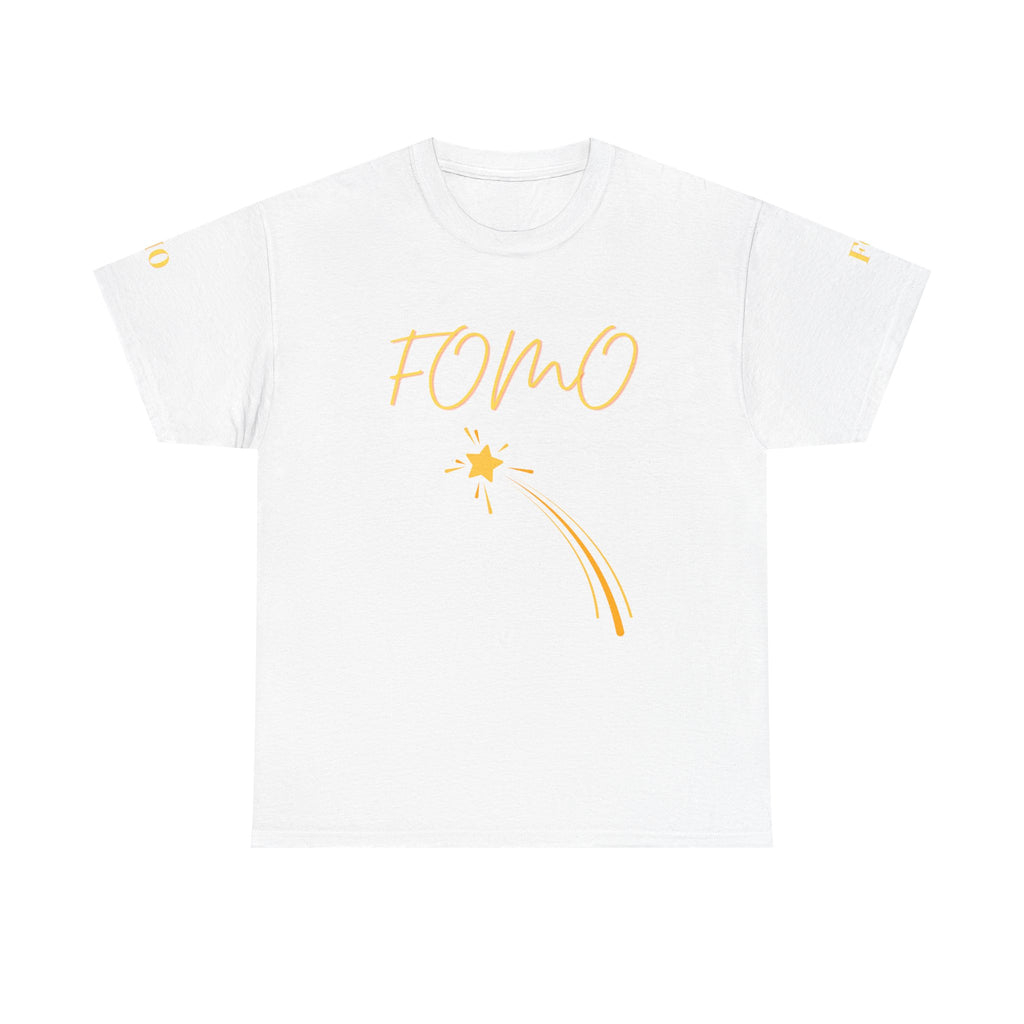 FOMO shooting star Tee | White cotton T-Shirt, minimalist typography