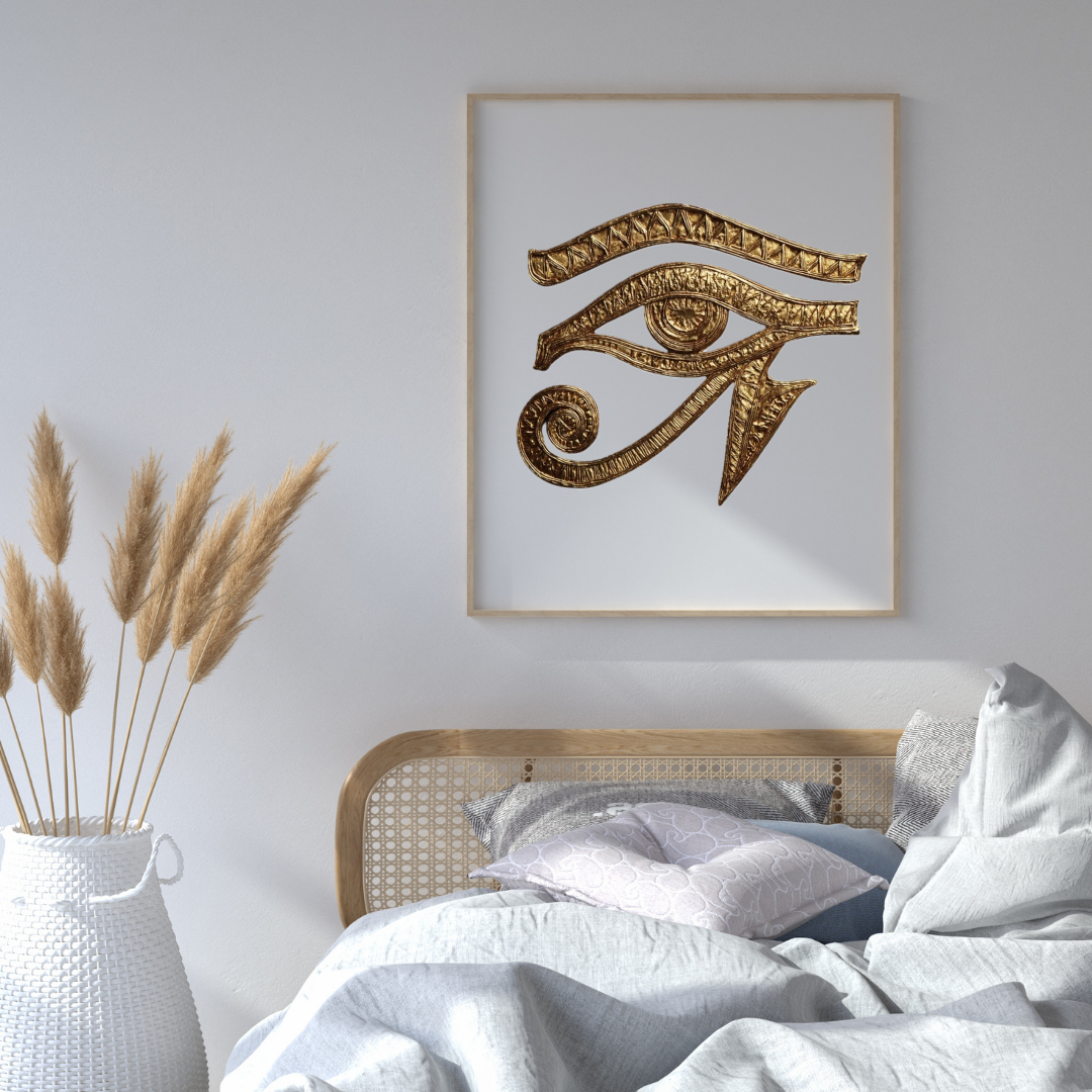 Eye of Horus tapestry | Egyptian wall hanging, gold symbol on black